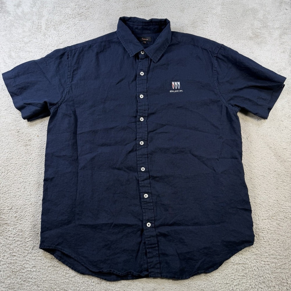 Quince Shirt Mens XL Navy 100% Linen Button Up Short Sleeve Lightweight Buick